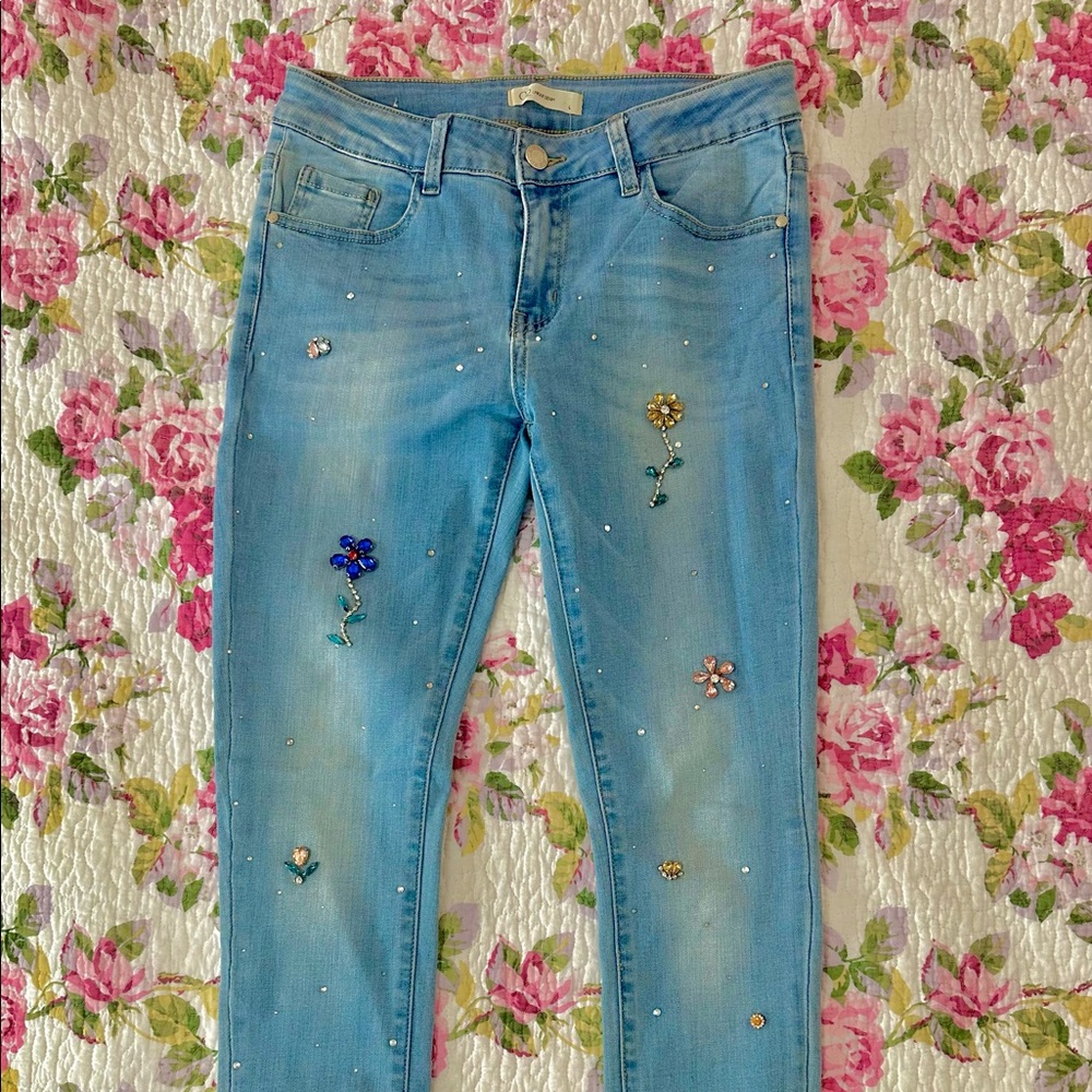 Rhinestone Slim Fit Jeans Teens Juniors